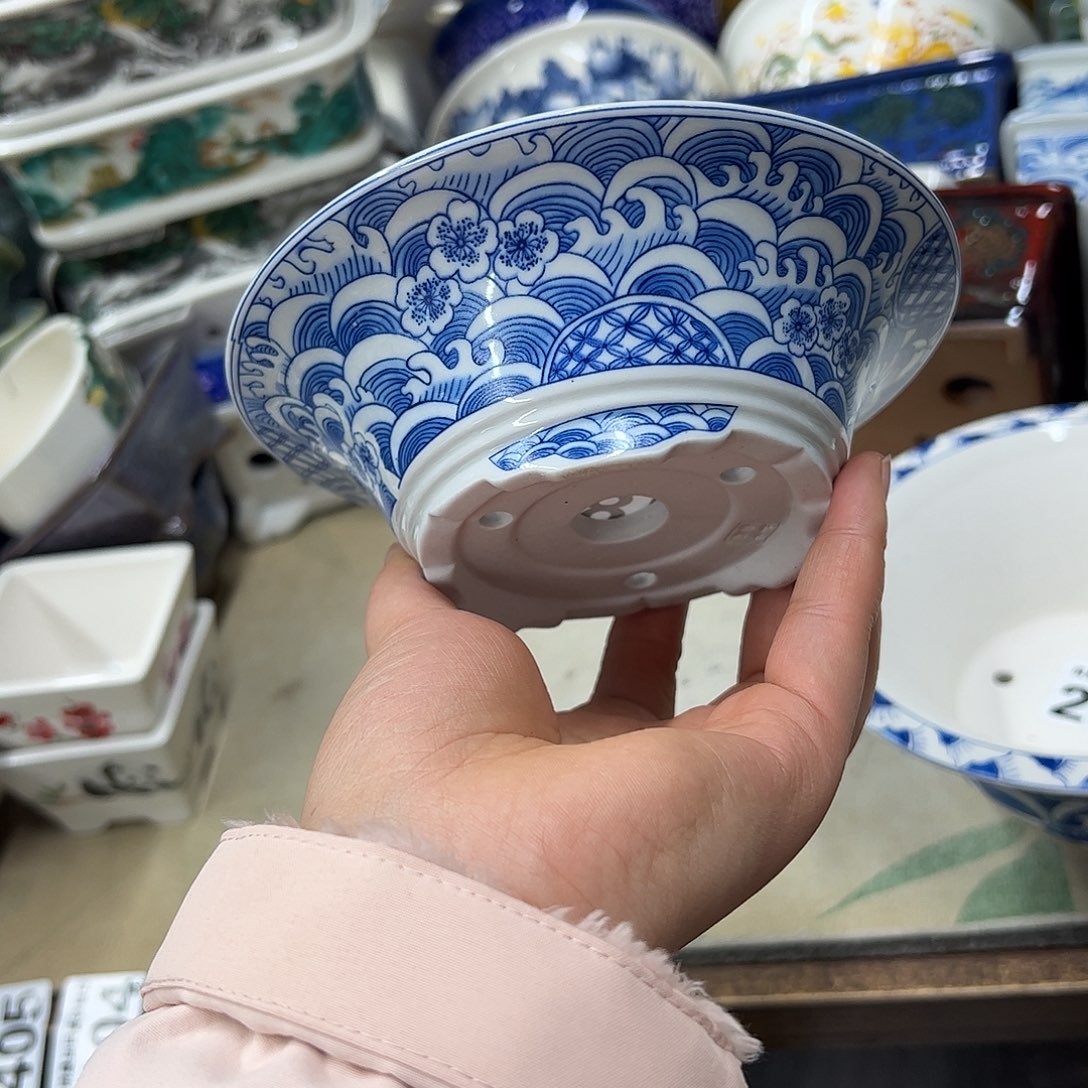 紫砂花盆182号瑕疵15/5cm仿手绘海浪花纹