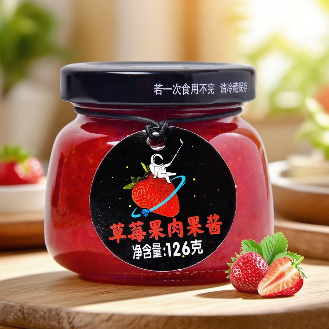 味丰草莓果肉果酱126g*4瓶大果肉酸甜低脂控卡烘焙早餐必备