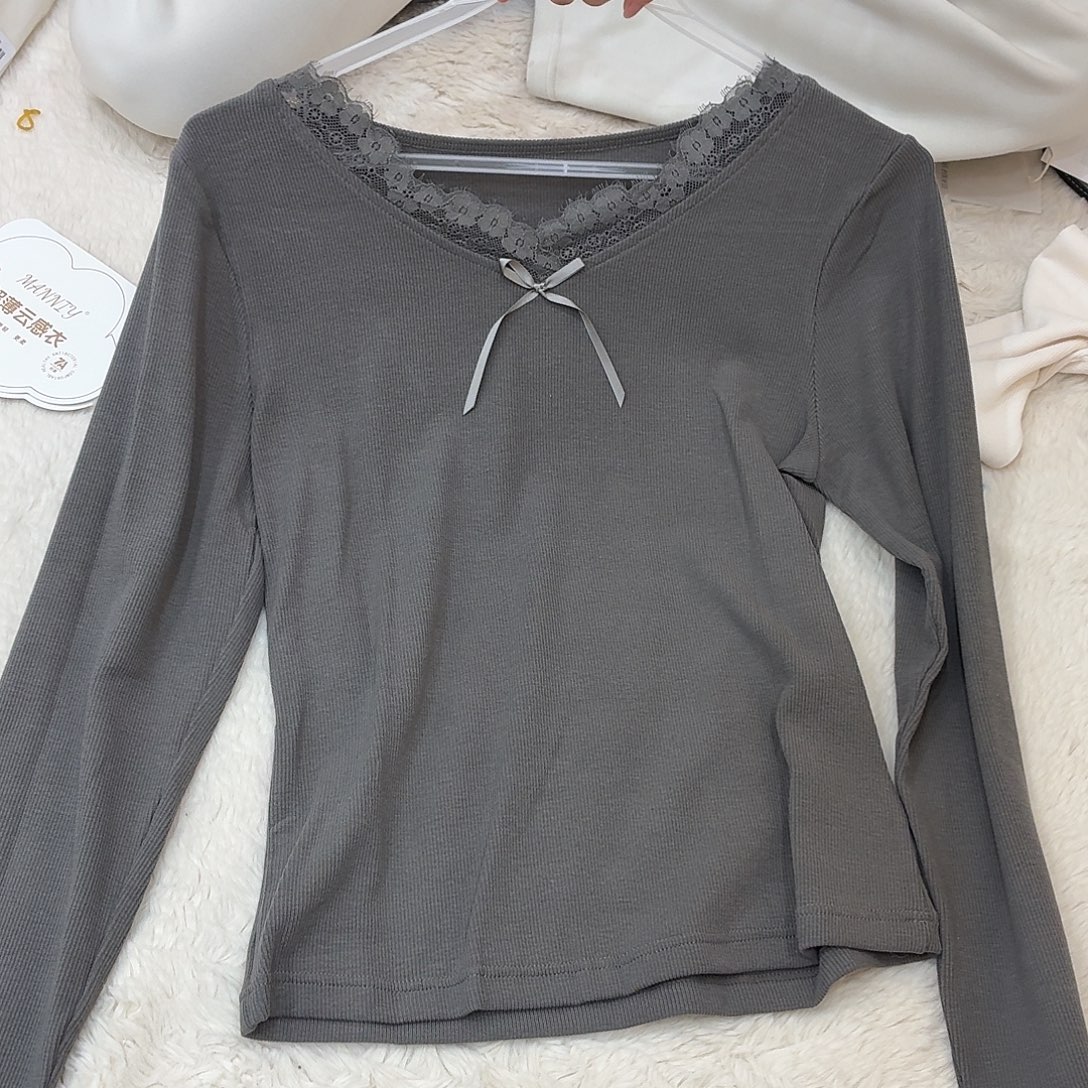 棉灰色蝴蝶结长袖打底，90-130斤