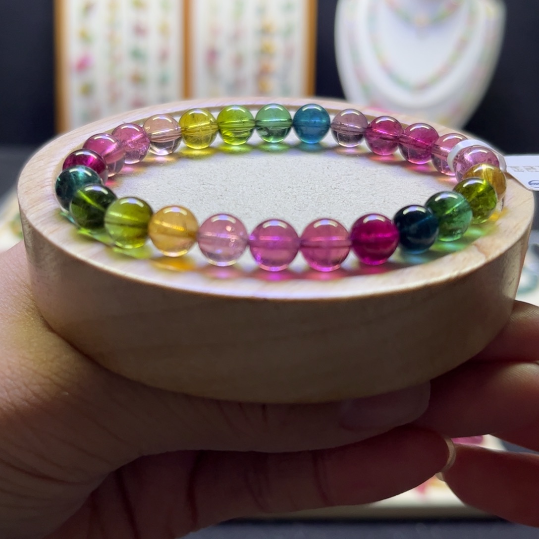 碧玺未镶嵌手链色标7.5mm