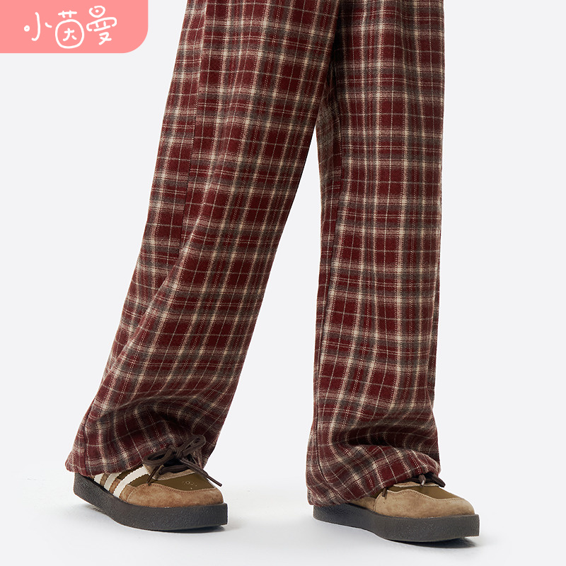 【IP兔】小茵曼童装女童格纹直筒裤26春季儿童中大童宽松休闲裤子