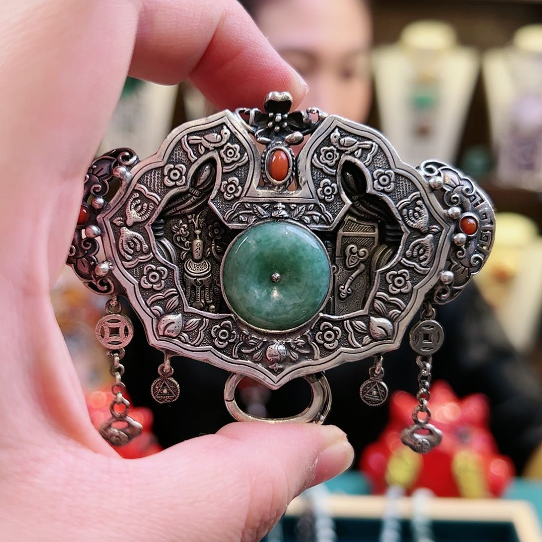 翡翠颈饰银S925镶嵌古风