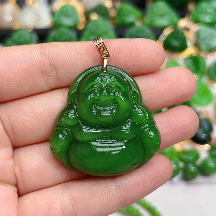 和田玉（碧玉）颈饰18K金镶嵌