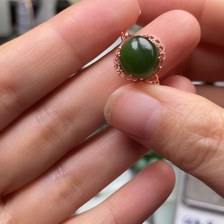 银S925镀金镶嵌戒指和田玉（碧玉）