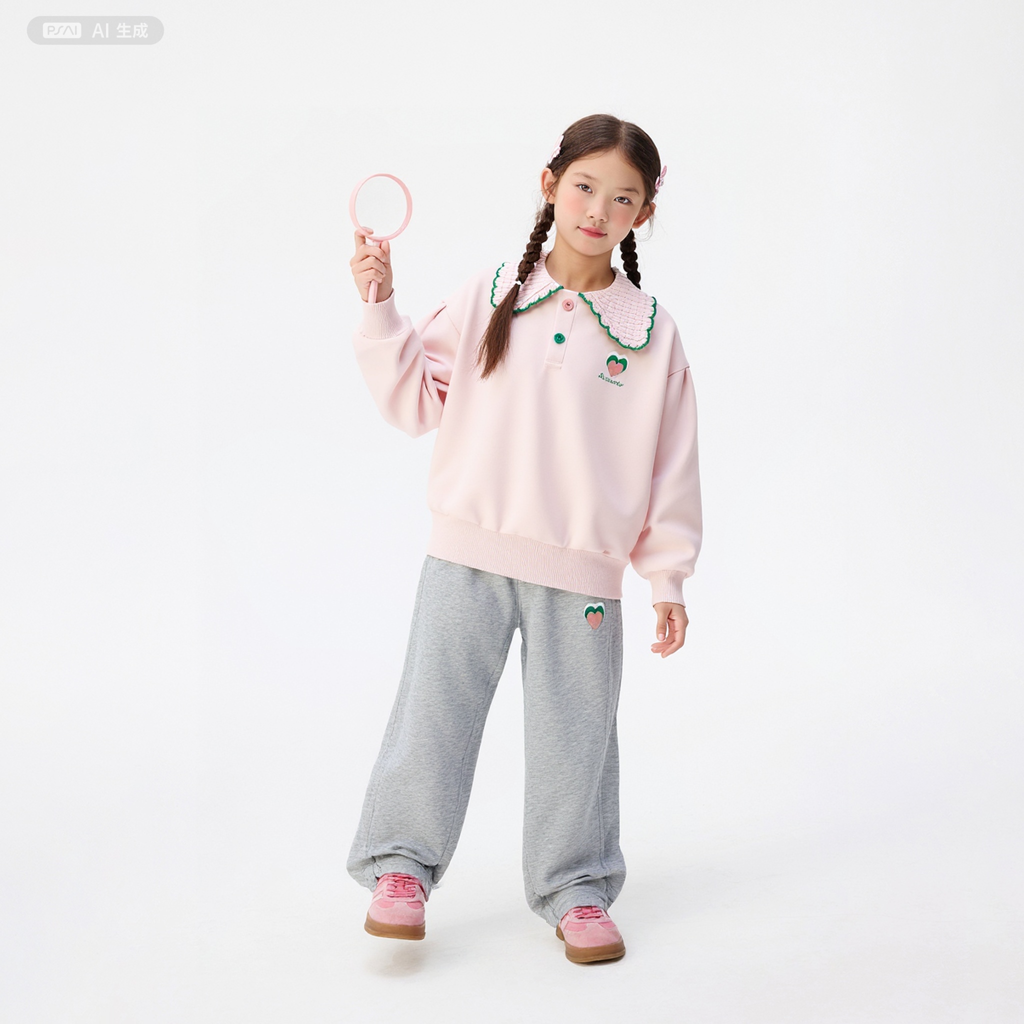 小茵曼女童卫裤三色爱心刺绣25秋儿童中大童宽松休闲裤GO3853372