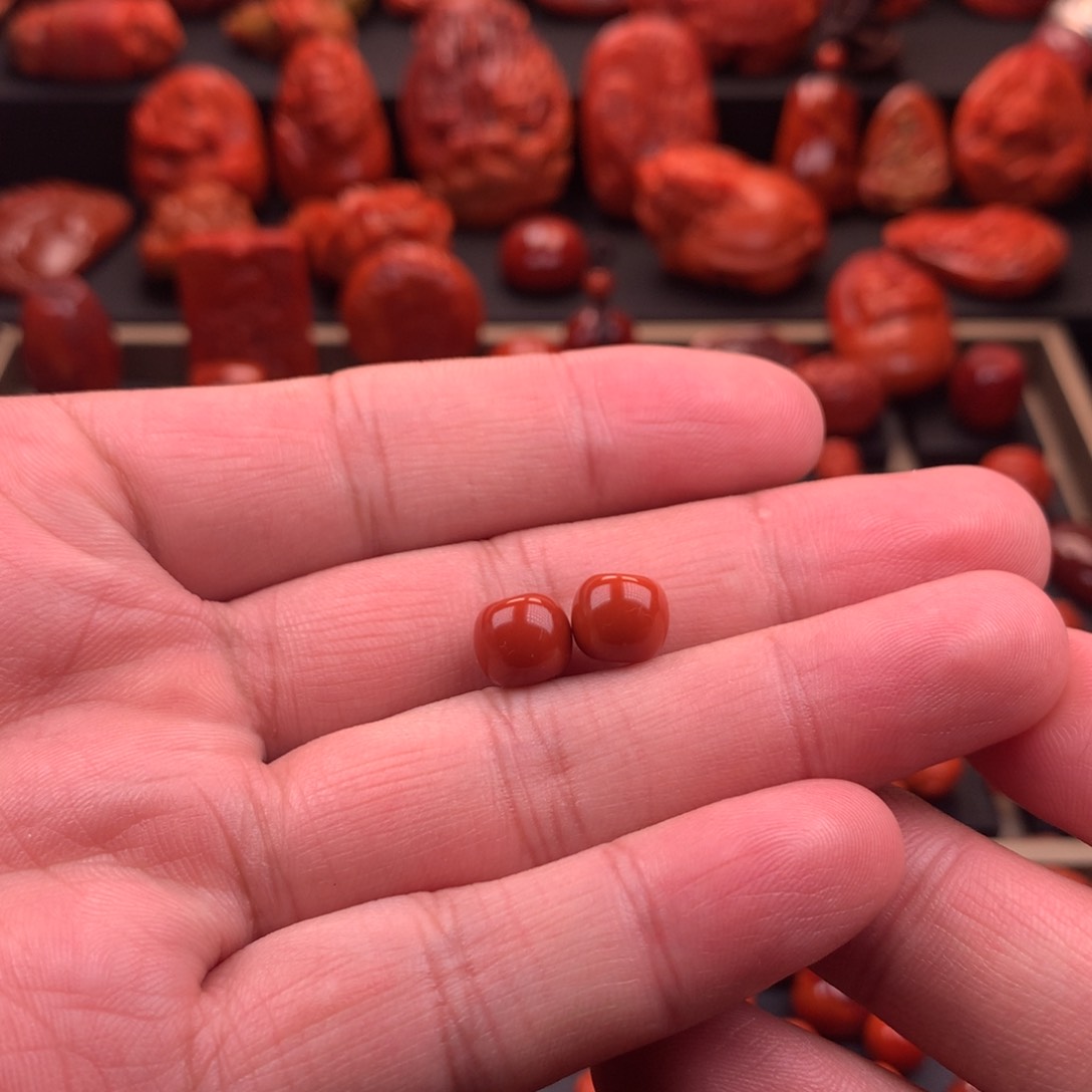 南红玛瑙南红川料原矿老型对珠9mm未镶嵌