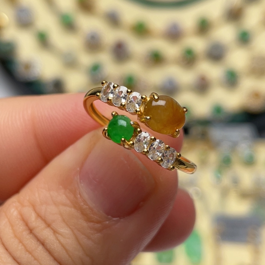 翡翠戒指银S925镶嵌纯天然缅甸翡翠