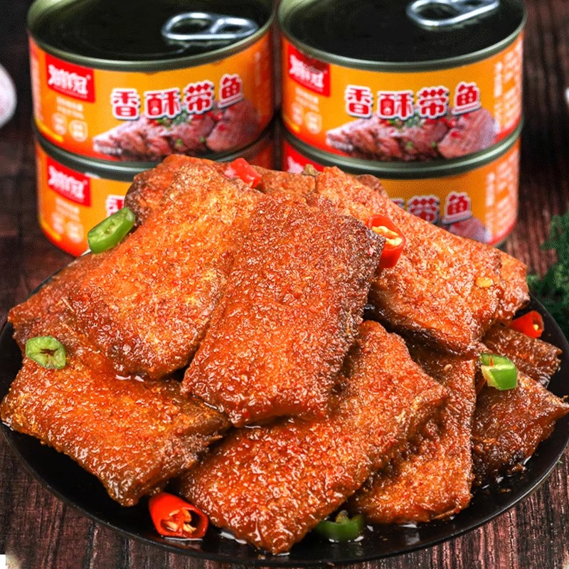 五香带鱼罐头罐装香辣中段即食熟食下酒菜速食网红零食整箱装包邮