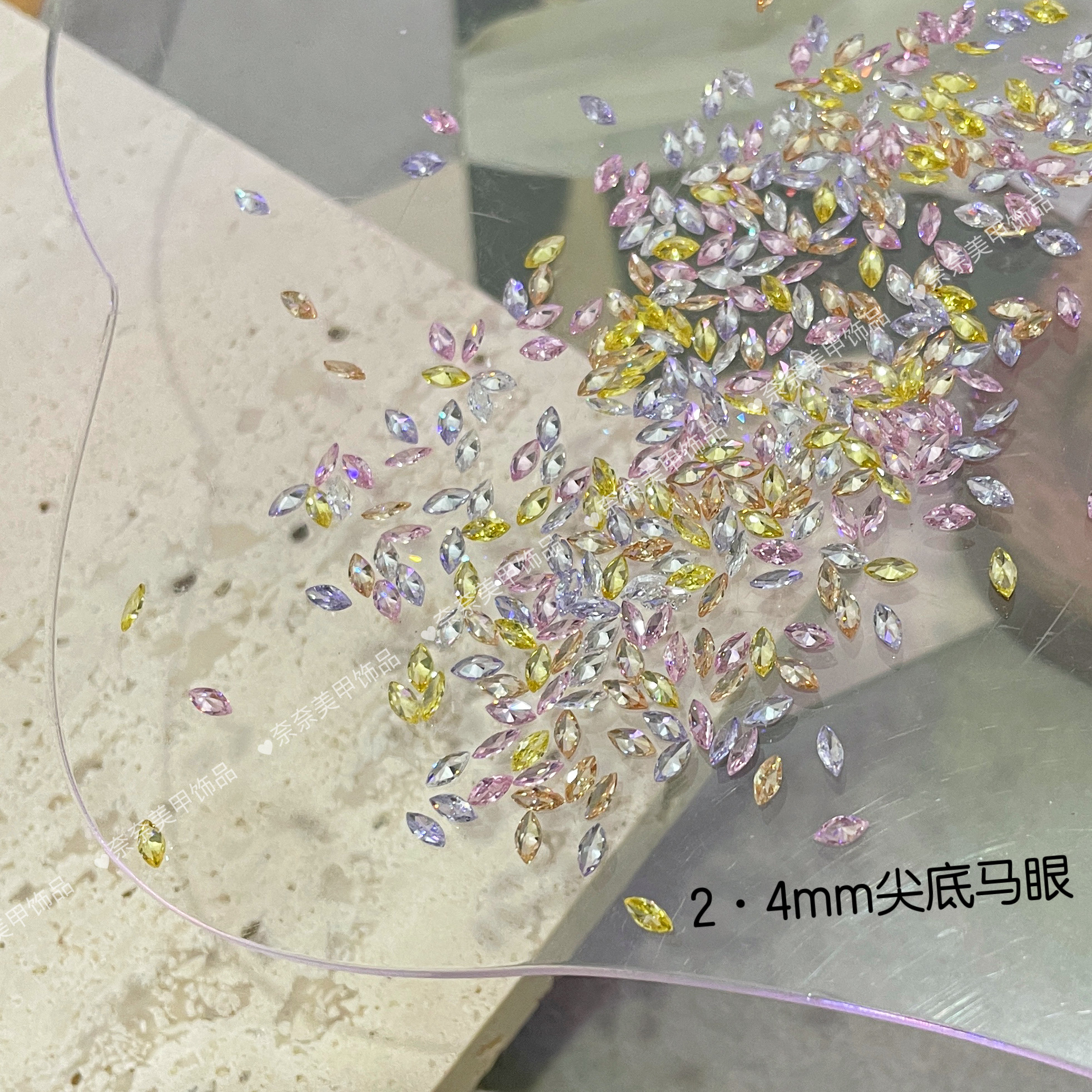 复合链接（浮力）美甲饰品 超闪冰透马眼尖底锆石迷你彩色