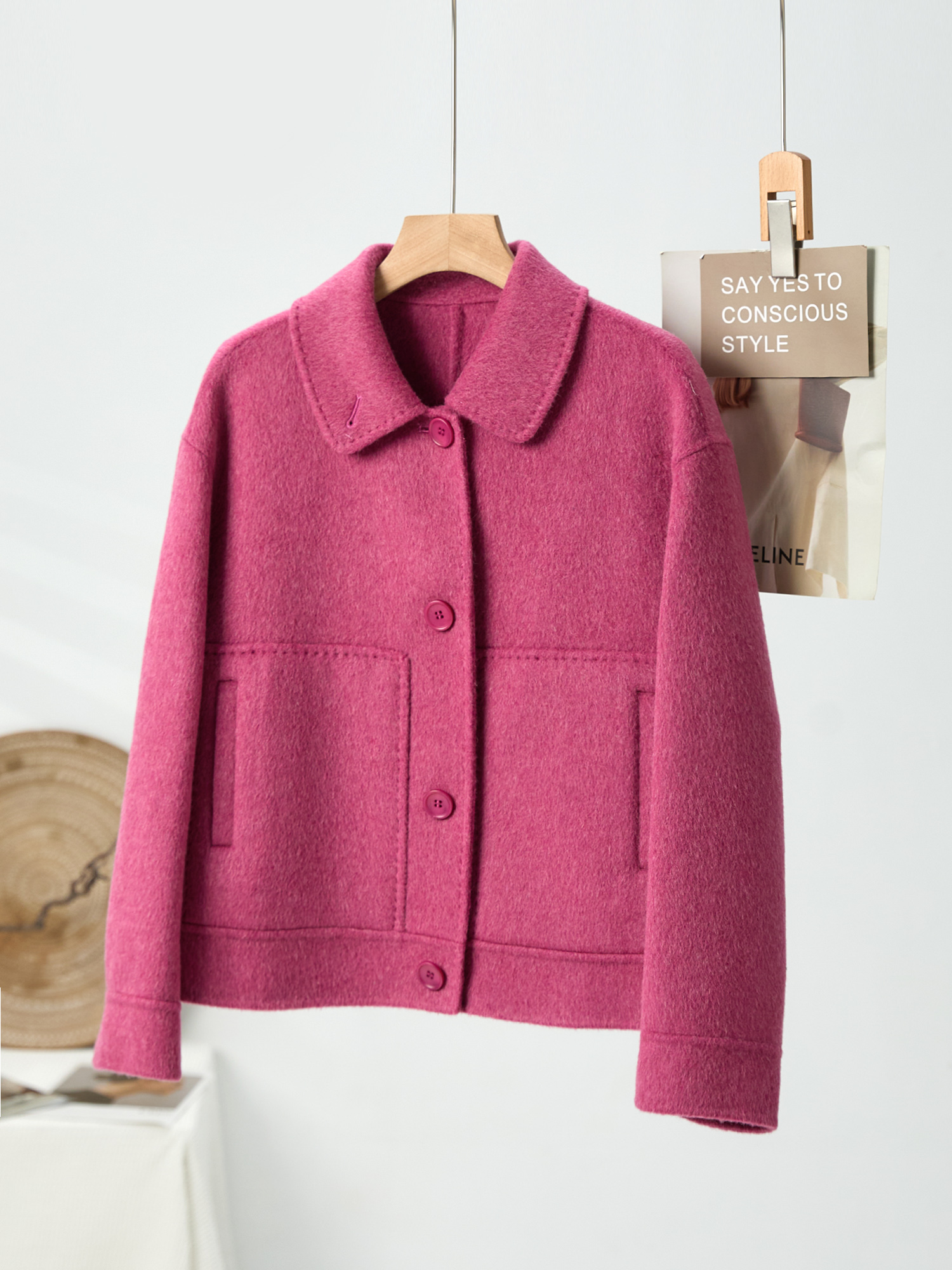 【谢姐专属】气质款秋冬新款百搭短款绵羊毛大衣881001-1