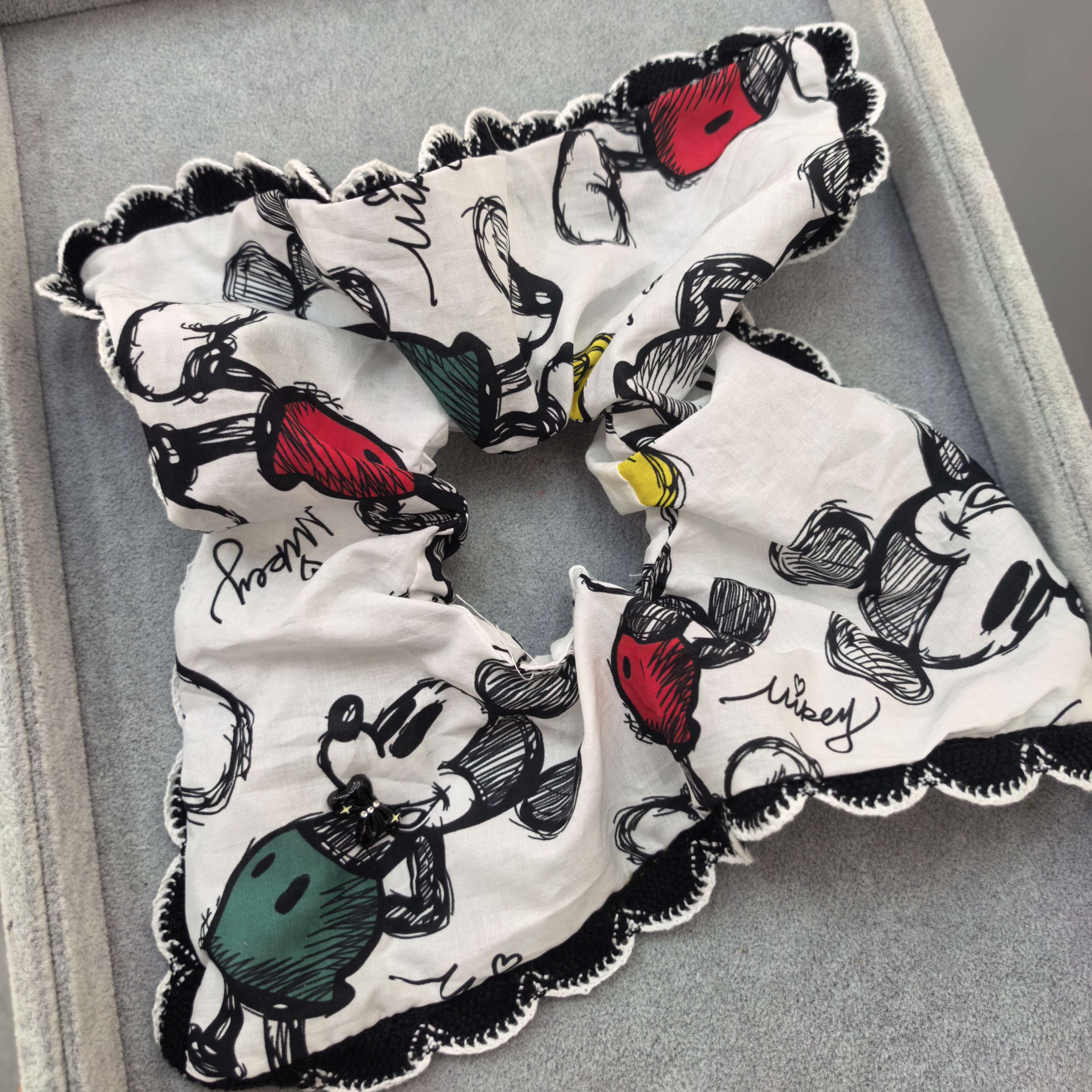 F635彩色米奇方巾花边大肠圈