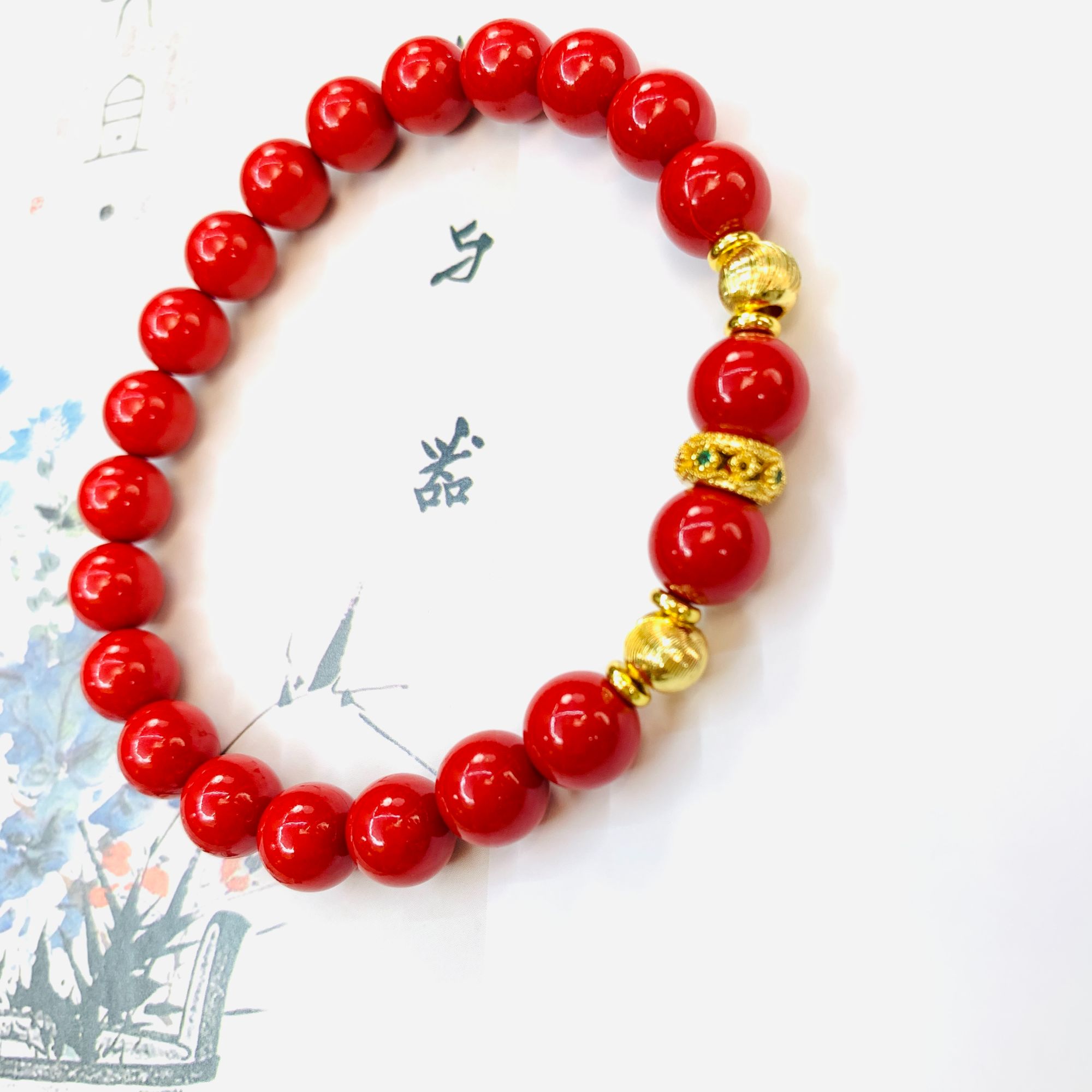 含辰砂工艺品福来运转 朱砂辰砂手串0.8