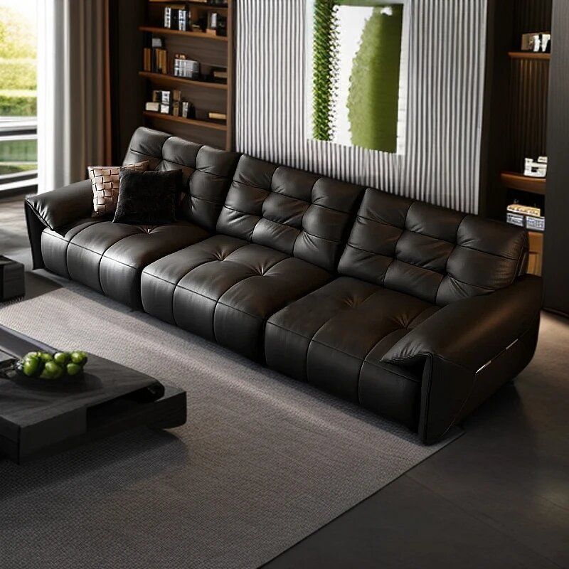 F18#泡芙真皮大黑熊钢琴键多人位直排沙发客厅现代轻奢简约轻奢