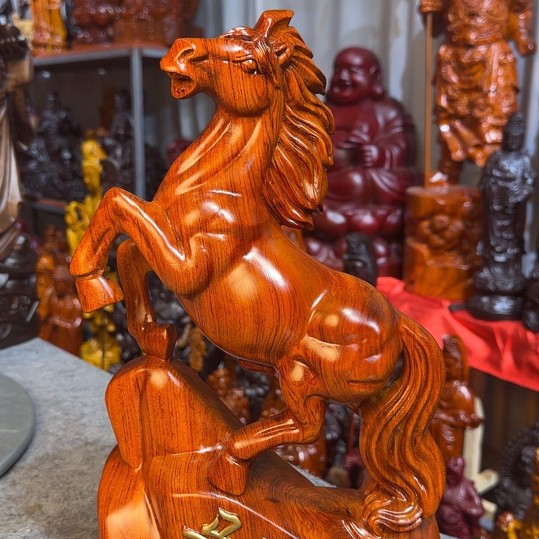 淡***雅木花梨木马摆件38公分