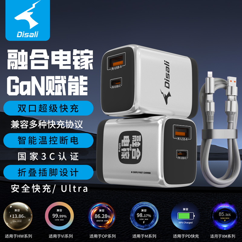 电小羚米派融合电镓超级快充充电头四合一数据线套装