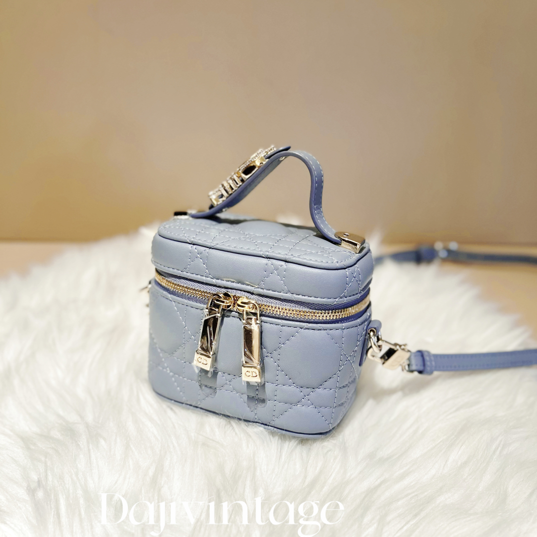 99新 DIOR/迪奥 大吉中古1/Dior迪奥雾霾蓝藤格纹小盒子斜挎包