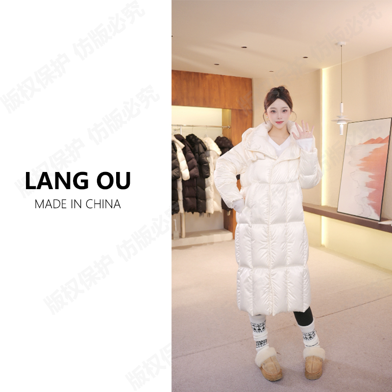 【朗鸥95白鹅绒】25新款长款连帽时尚极寒系列鹅绒服女款