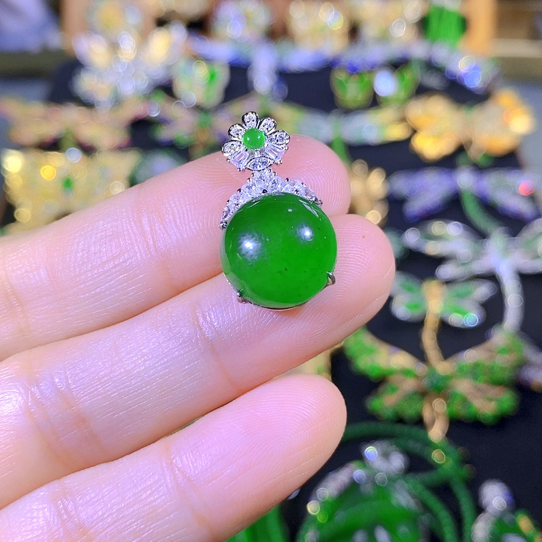 吊坠(不含链)银S925镶嵌翡翠