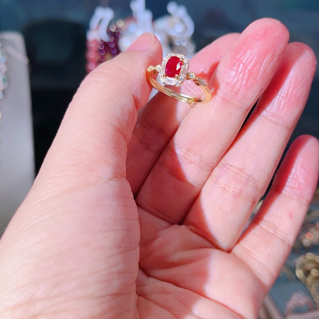 红宝石戒指银S925镶嵌