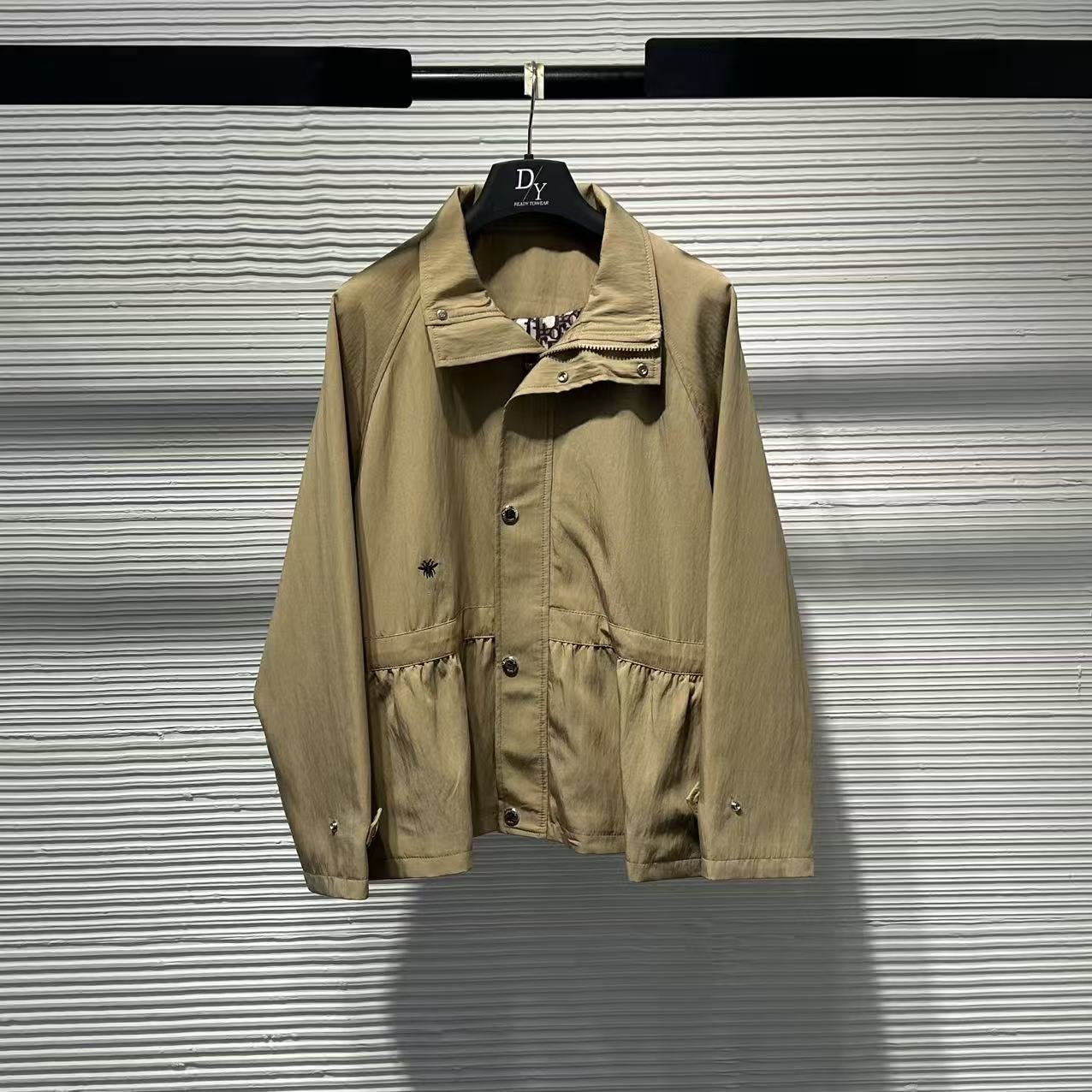 春秋短风衣翻领休闲中长款立领卡其色女B214