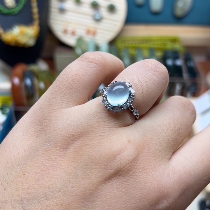 蛇纹石玉银S925镶嵌戒指