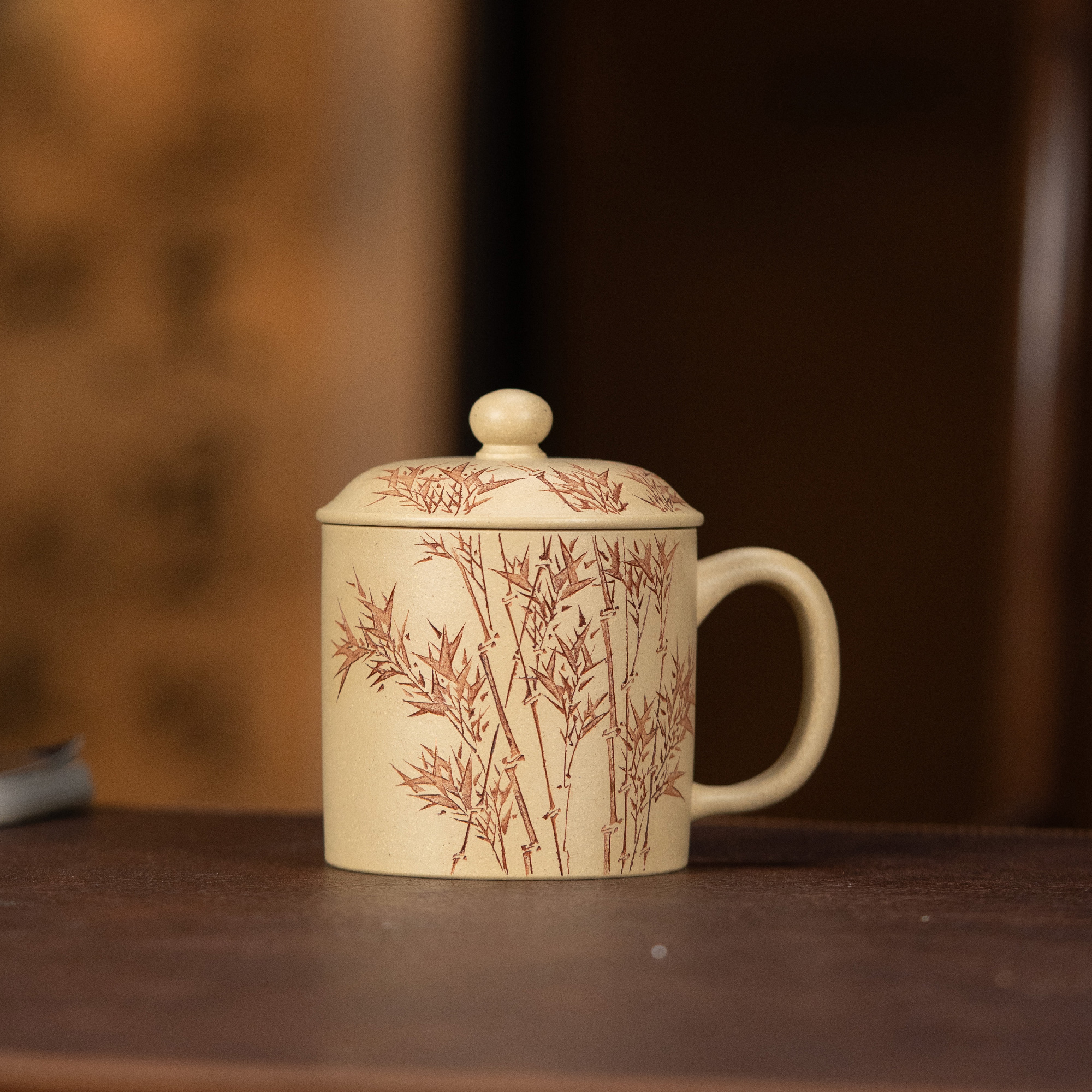 【利贞丨竹石绿盖杯】原矿本山绿泥230cc 李建军全手工制茶具