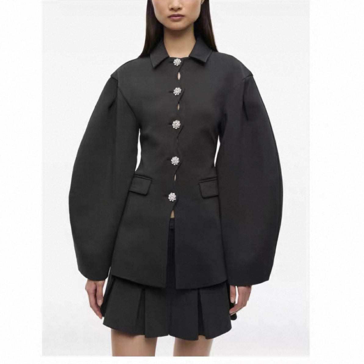 GANNI 25FW 设计师品牌 黑色纽扣外套WHATsUP