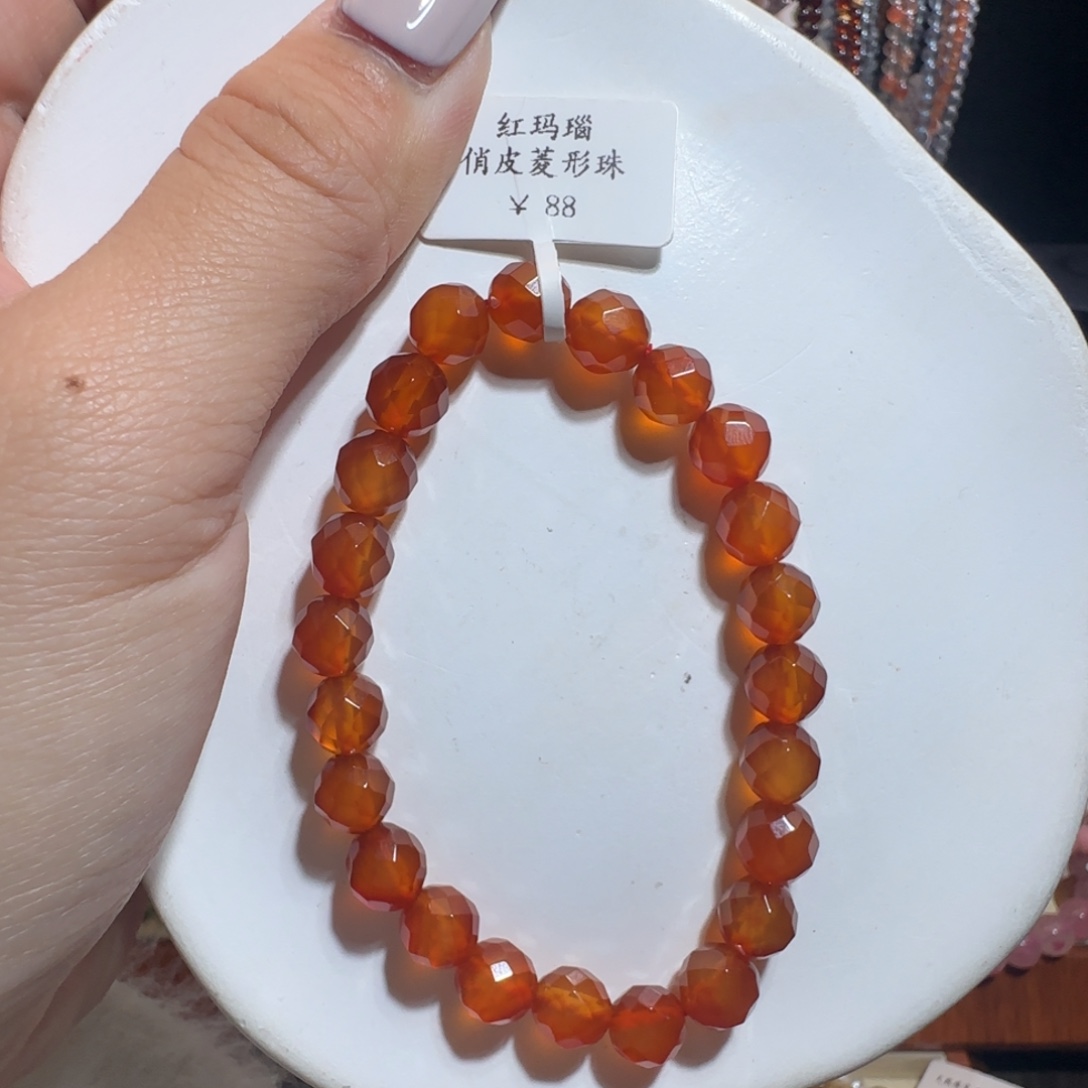 A***)手链未镶嵌水晶卡8菱形红玛瑙