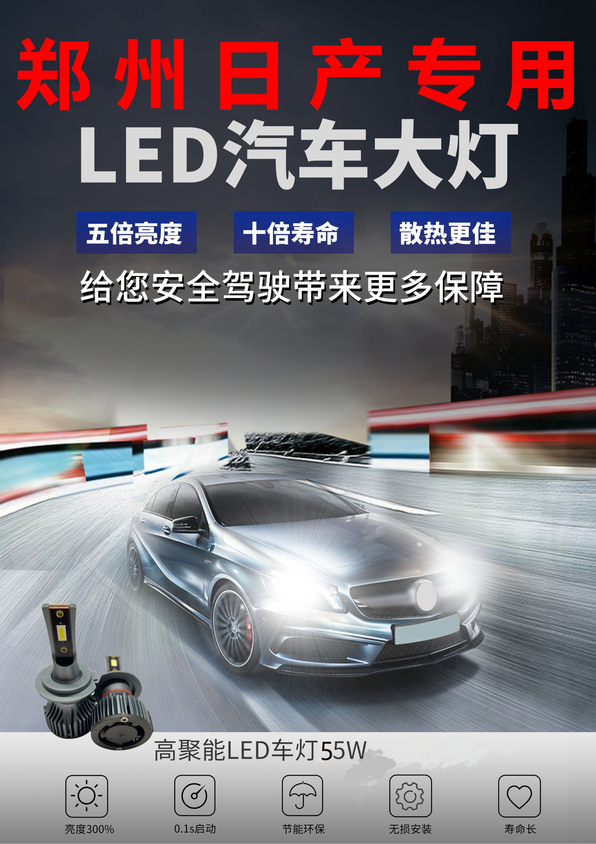 【郑州日产】锐骐东风皮卡帅客御风度近远光替换升级LED灯无损安装