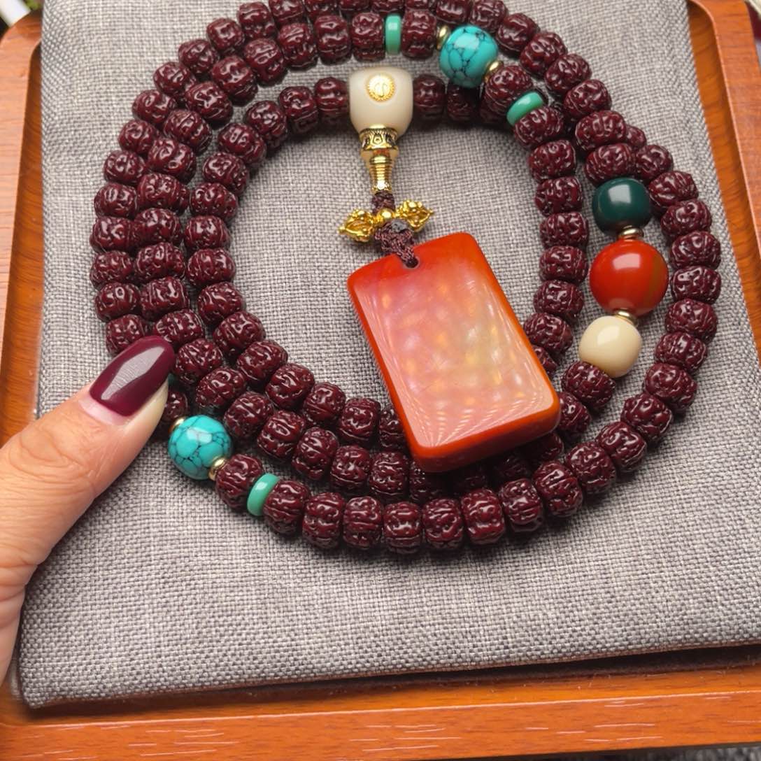 用***5金刚菩提吊坠藏式直切一代龙黑金