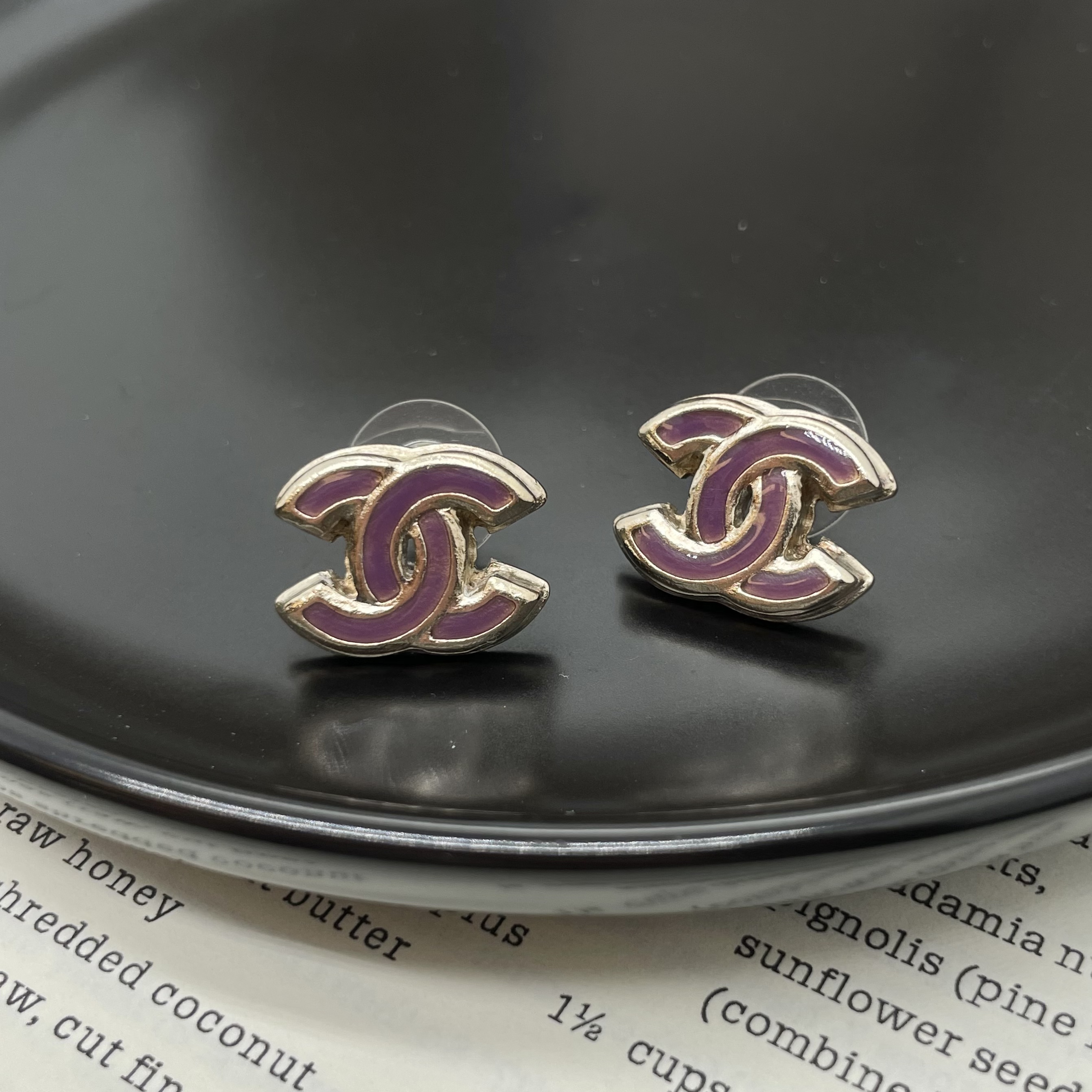 95新 Chanel/香奈儿 香奈儿紫色双c耳钉/x06943