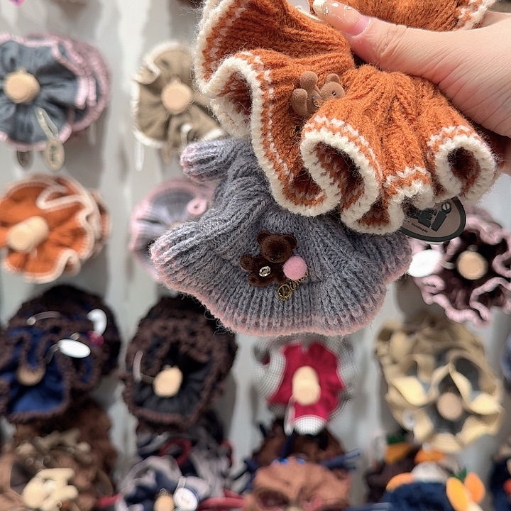 新款南瓜色和灰色小熊发圈