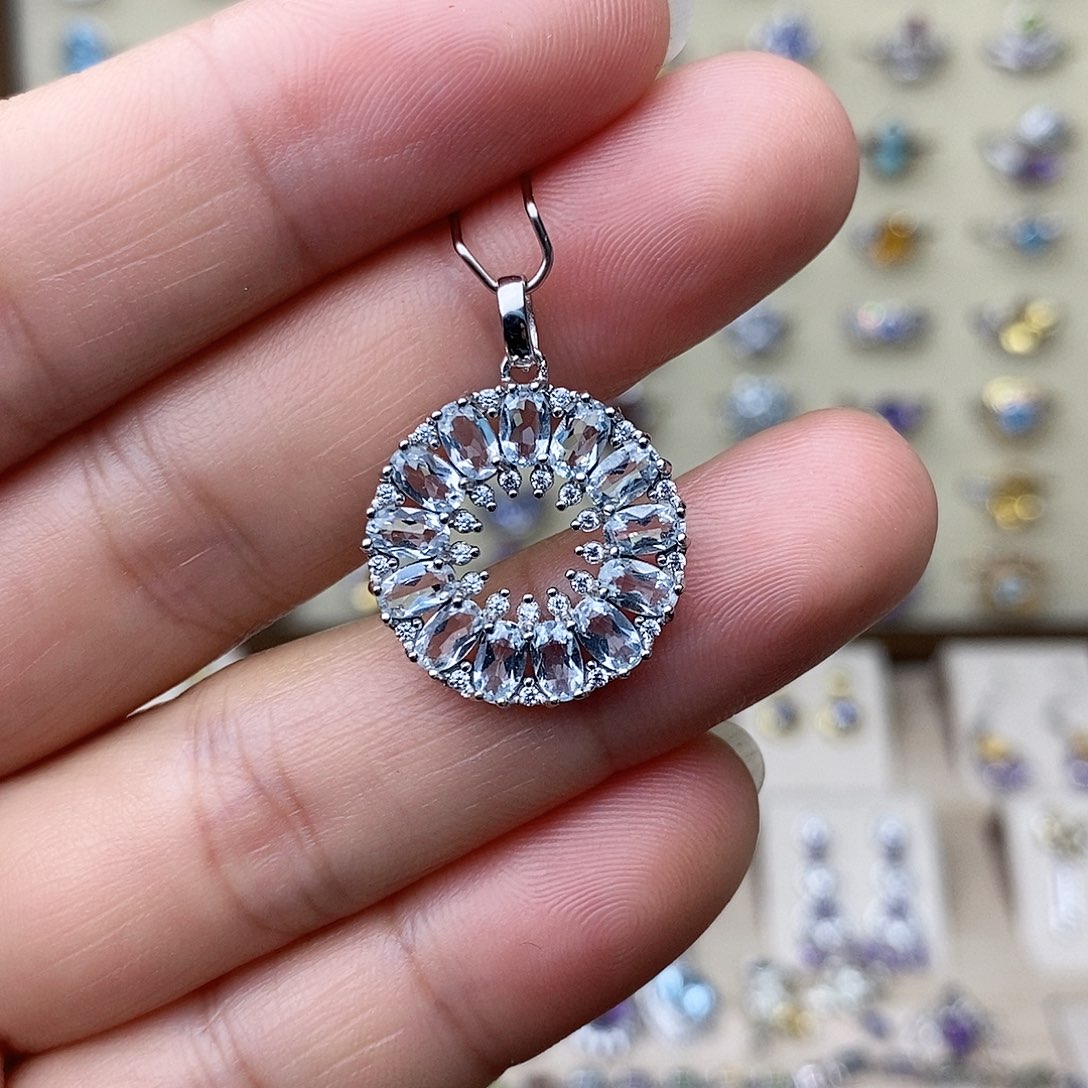 海蓝宝石吊坠(不含链)银S925镶嵌一物一证