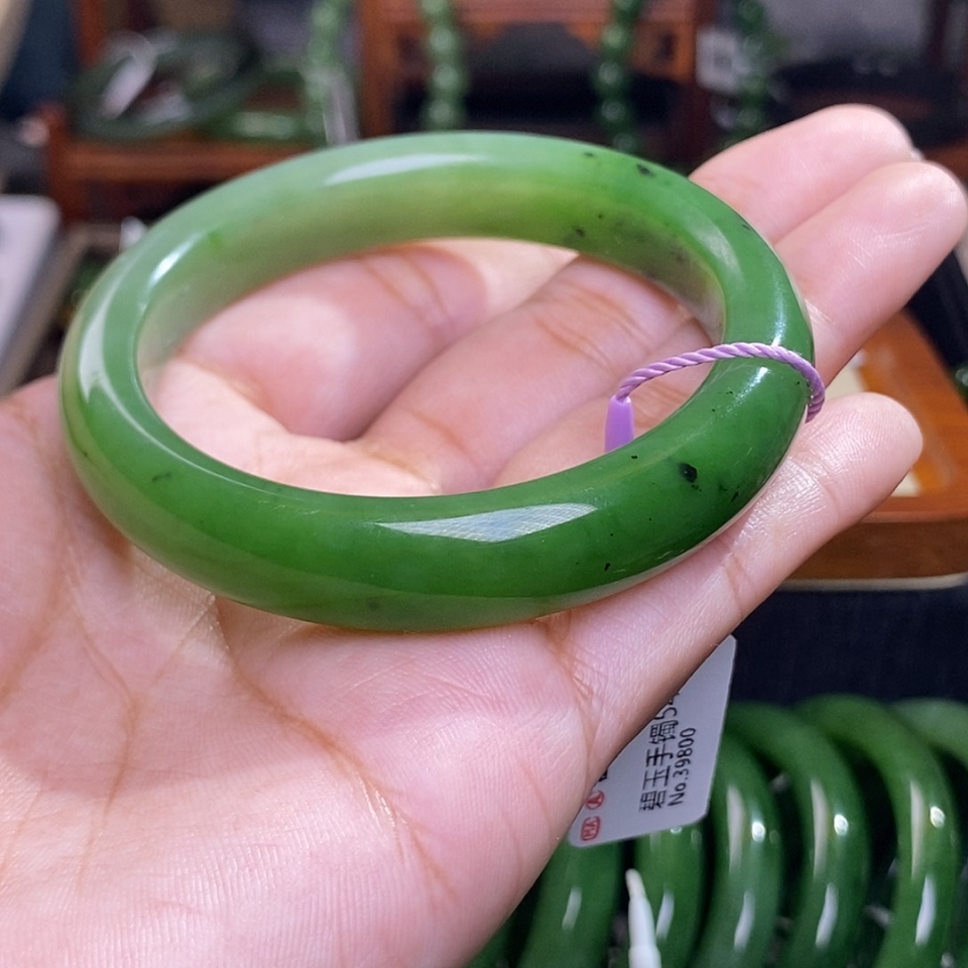 和田玉碧玉满色满绿老料手镯54.5未镶嵌