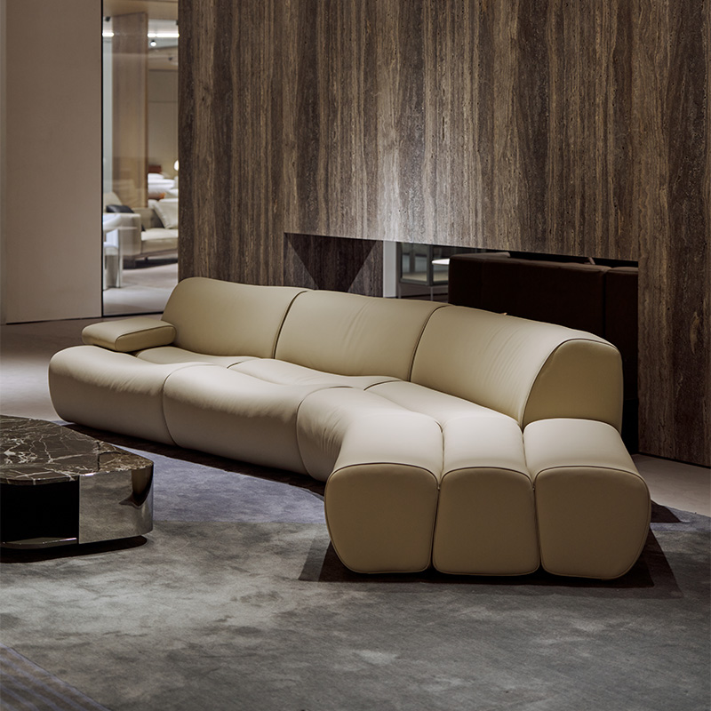 如恩 竹节沙发 意式极简风格真皮沙发弧形组合头层牛皮斜转角沙发