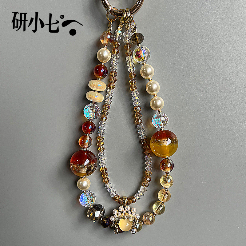 研小七中国风敦煌配色水晶手机挂链双链轻奢高级感挂绳手提链B183