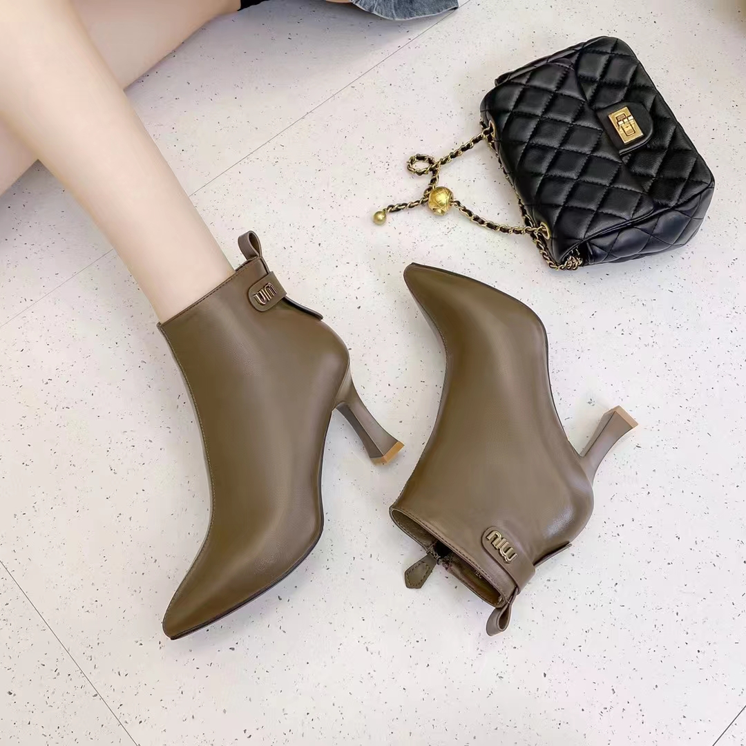专柜正品1891005秋冬韩版优雅软皮细跟尖头拉链英伦风女短靴