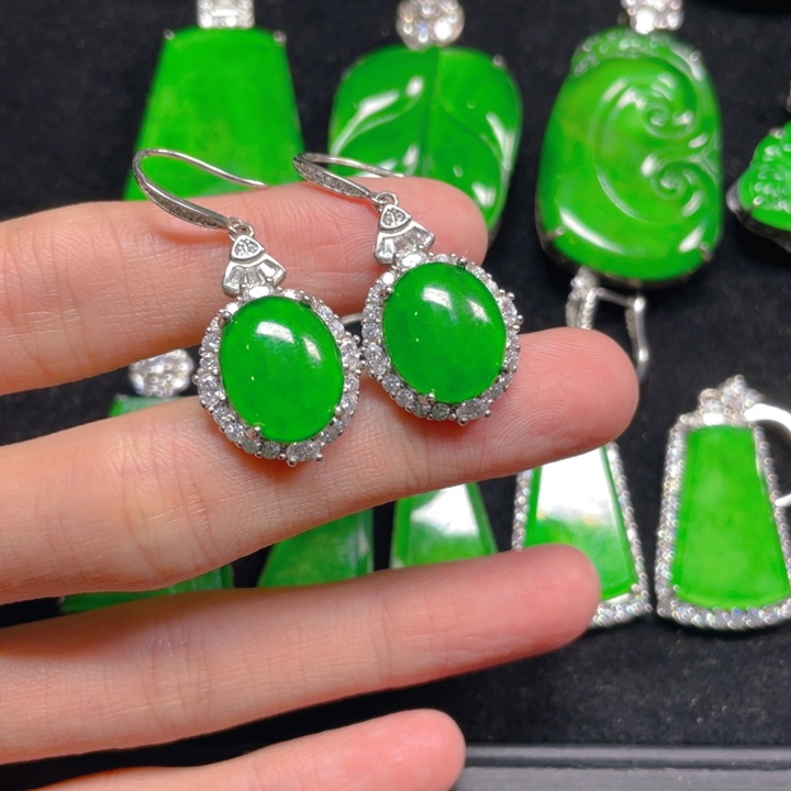 翡翠戒指银S925镶嵌耳饰