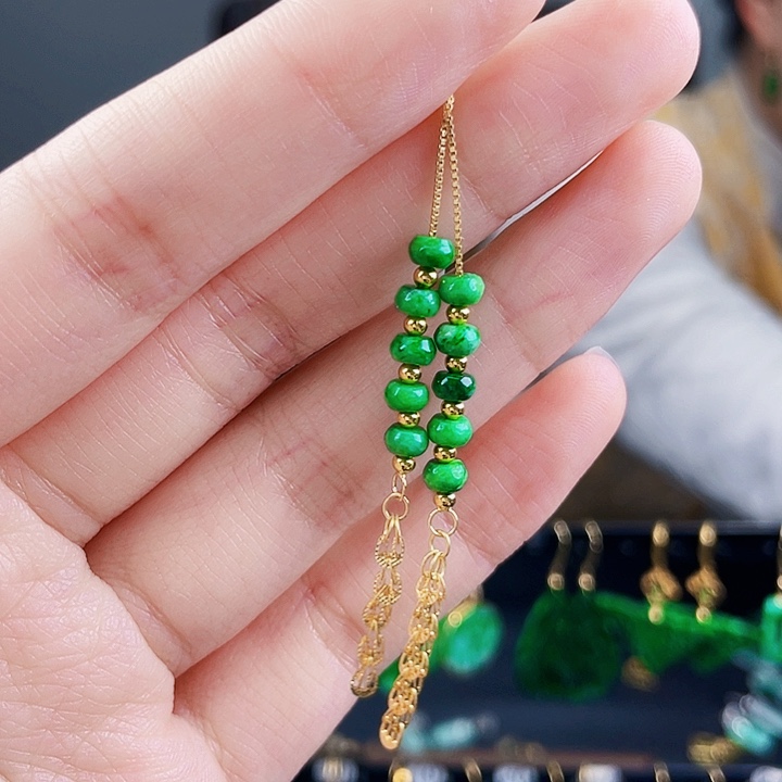 翡翠耳饰银S925镶嵌饰品