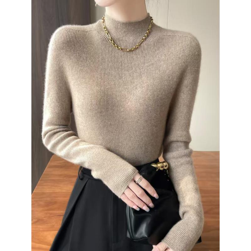 【沐子】秋冬新款羊毛一线成衣秋冬女半高领气质打底衫