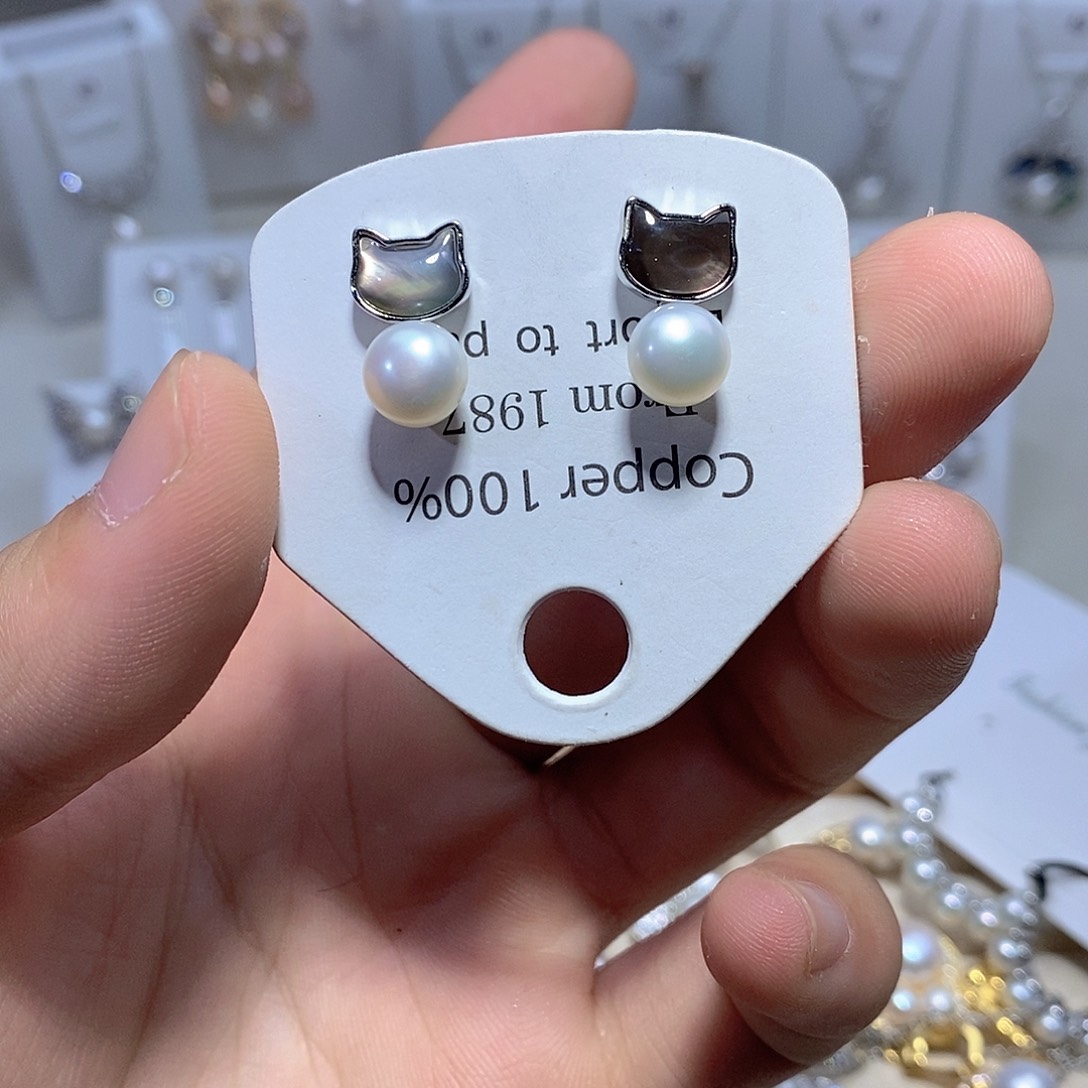 银S925镶嵌淡水珍珠耳饰