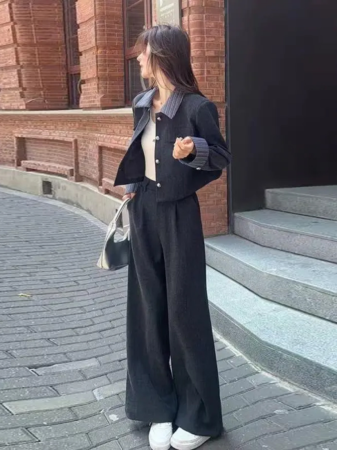 时尚套装女2025秋季新款洋气显瘦减龄设计感长袖外套阔腿裤两件套