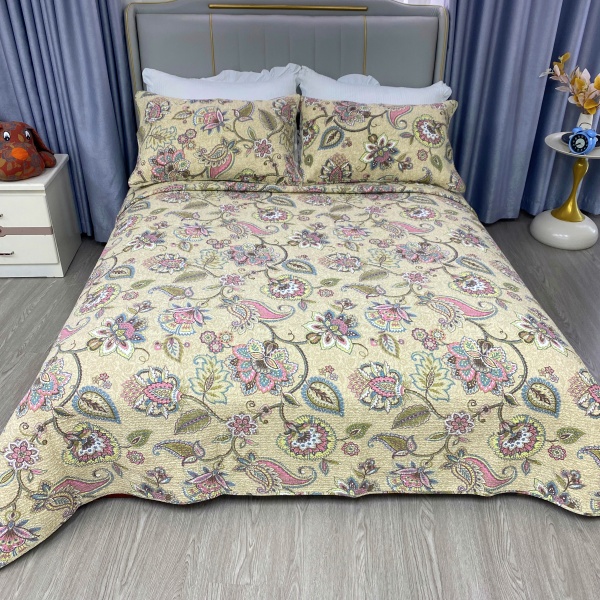 【菩提花】出口外贸纯棉全棉100%棉密绗床盖2.3*2.5米三件套绗缝被P