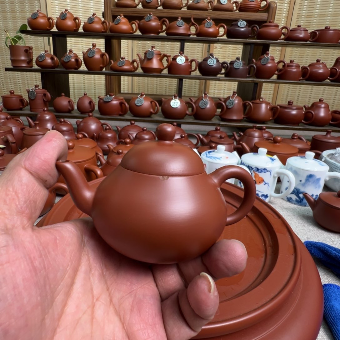 临***业紫砂茶壶潮州手拉朱泥壶，微瑕不退换