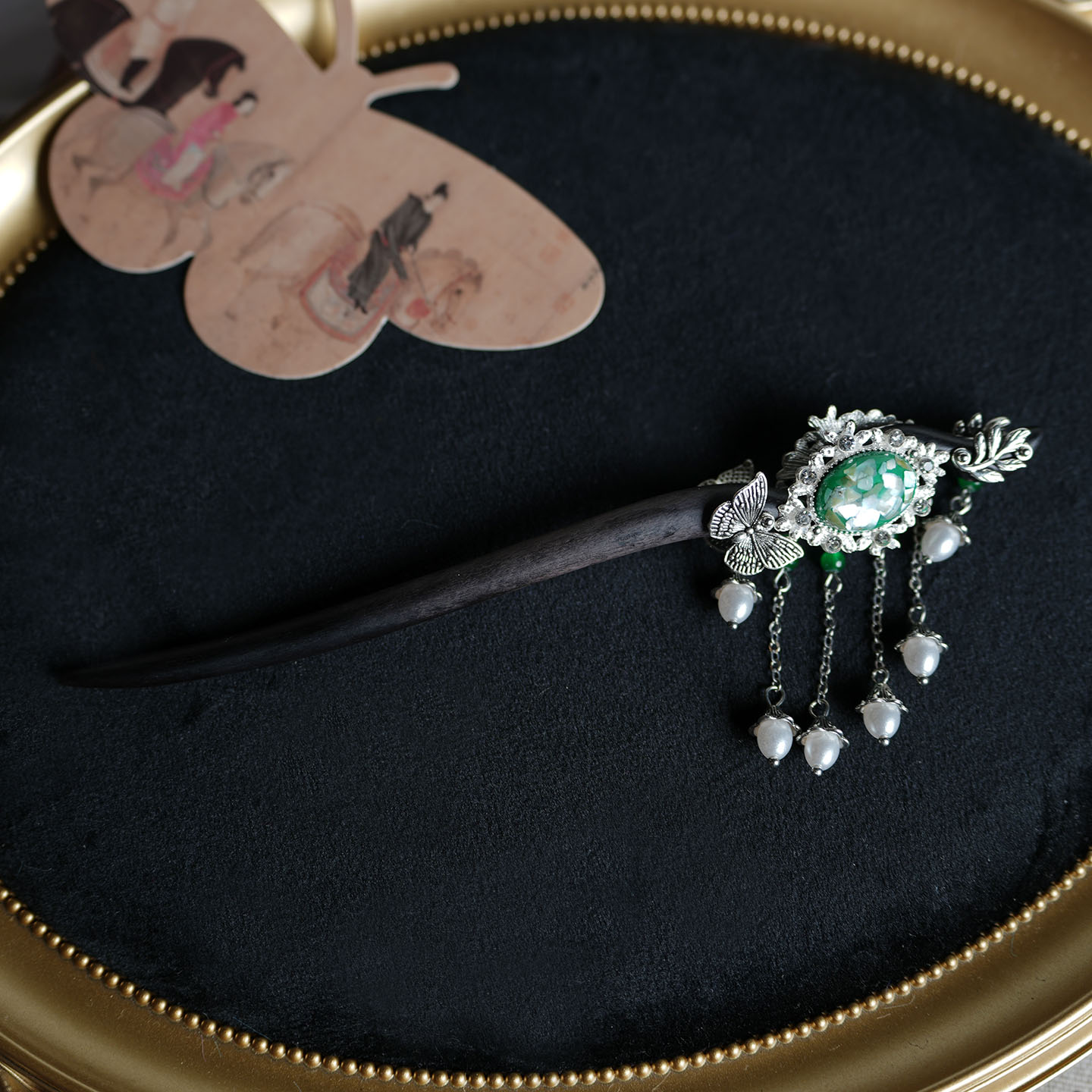 翠华银蝶黑檀木发簪子发簪盘发簪复古宫廷民族风女原创设计复古风