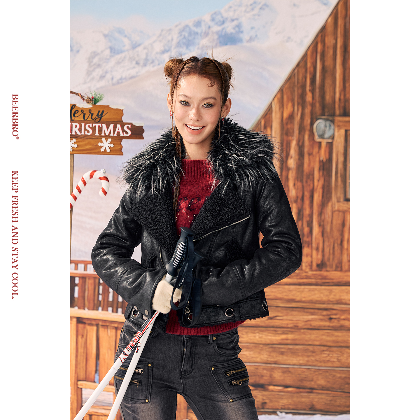 『反叛假日』麂皮皮毛一体大翻领可拆卸毛毛外套 BZ25DLM1908