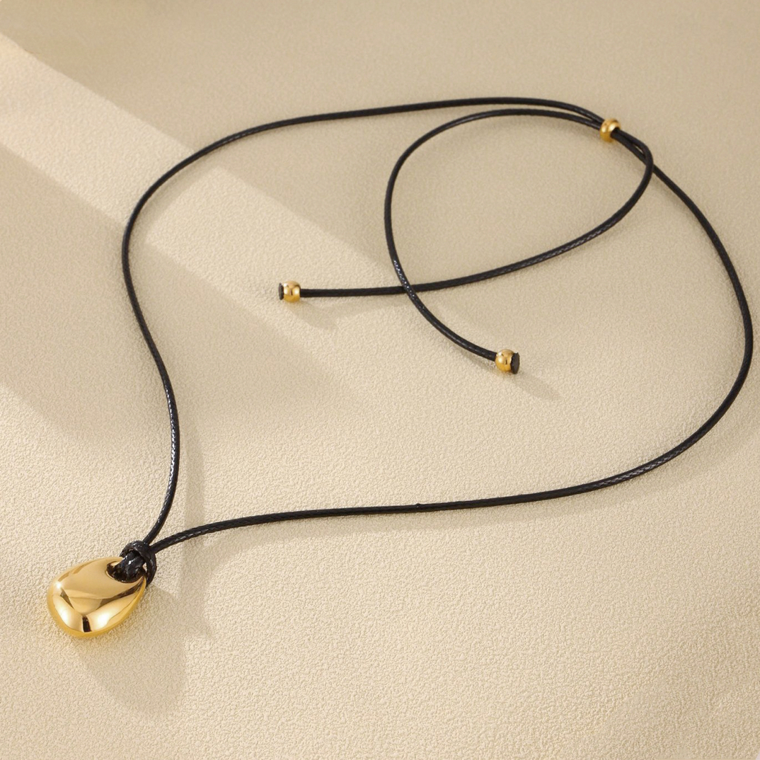 钛钢皮质项链 水滴空心简约毛衣链