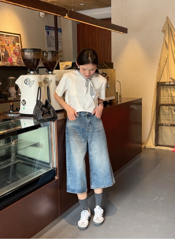 DDY～修容牛仔～美式个性八分裤质感牛仔裤