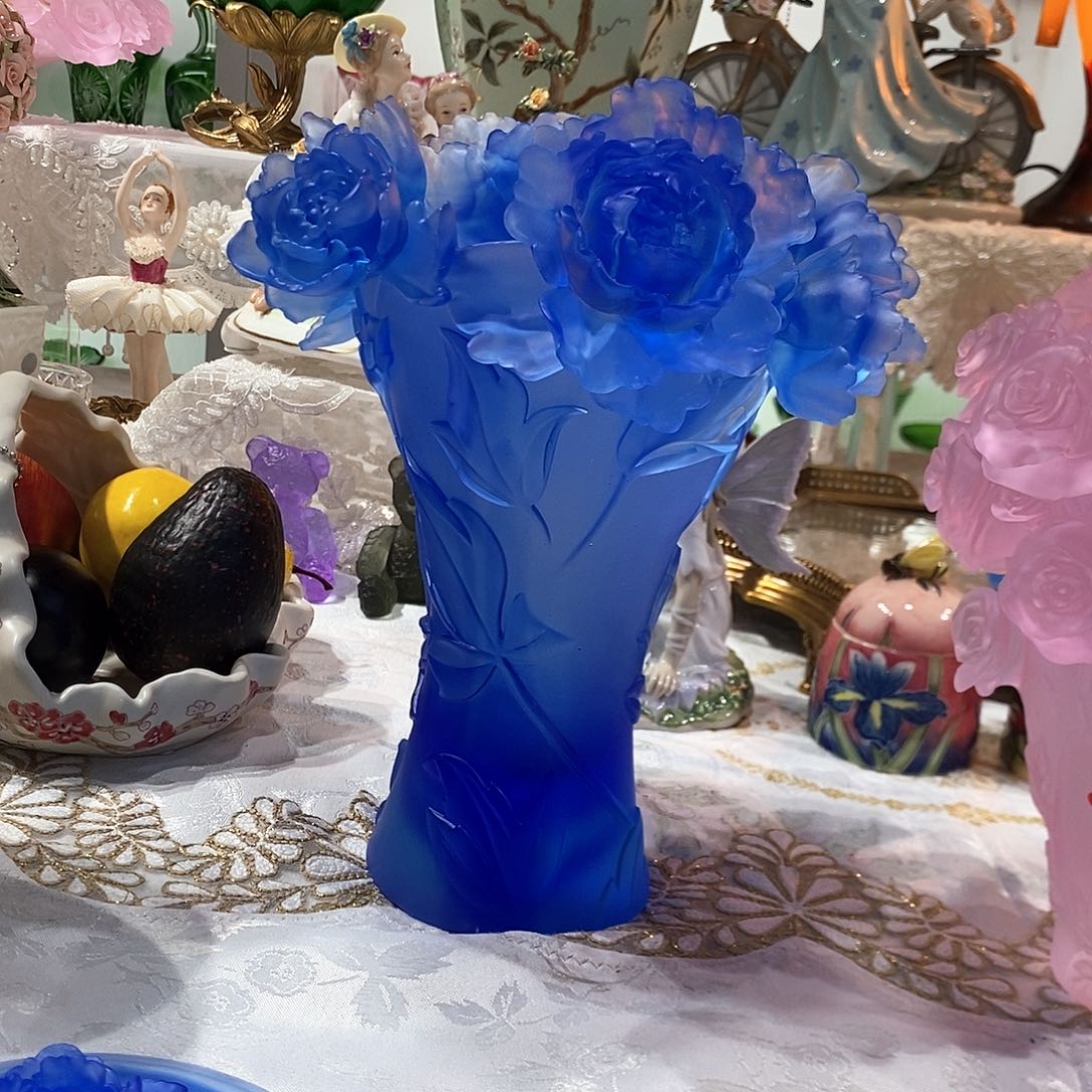 摆件脱蜡水晶牡丹花花瓶