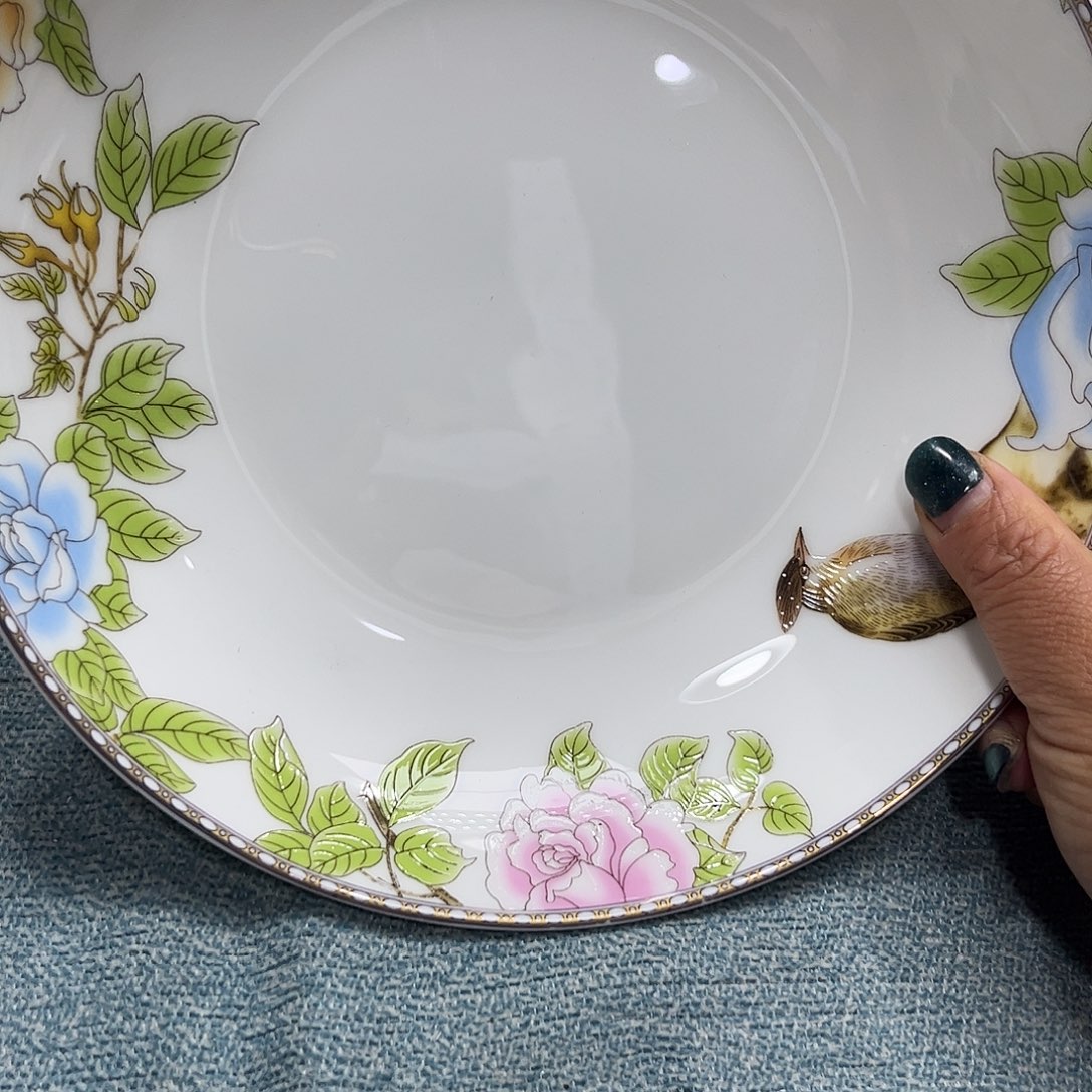 瓷片琴瑟八寸深盘四个微瑕